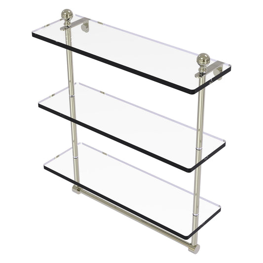 Allied Brass Mambo 16" x 5" Polished Nickel Solid Brass Triple Tiered Glass Shelf With Integrated Towel Bar