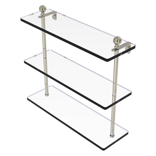 Allied Brass Mambo 16" x 5" Polished Nickel Solid Brass Triple Tiered Glass Shelf