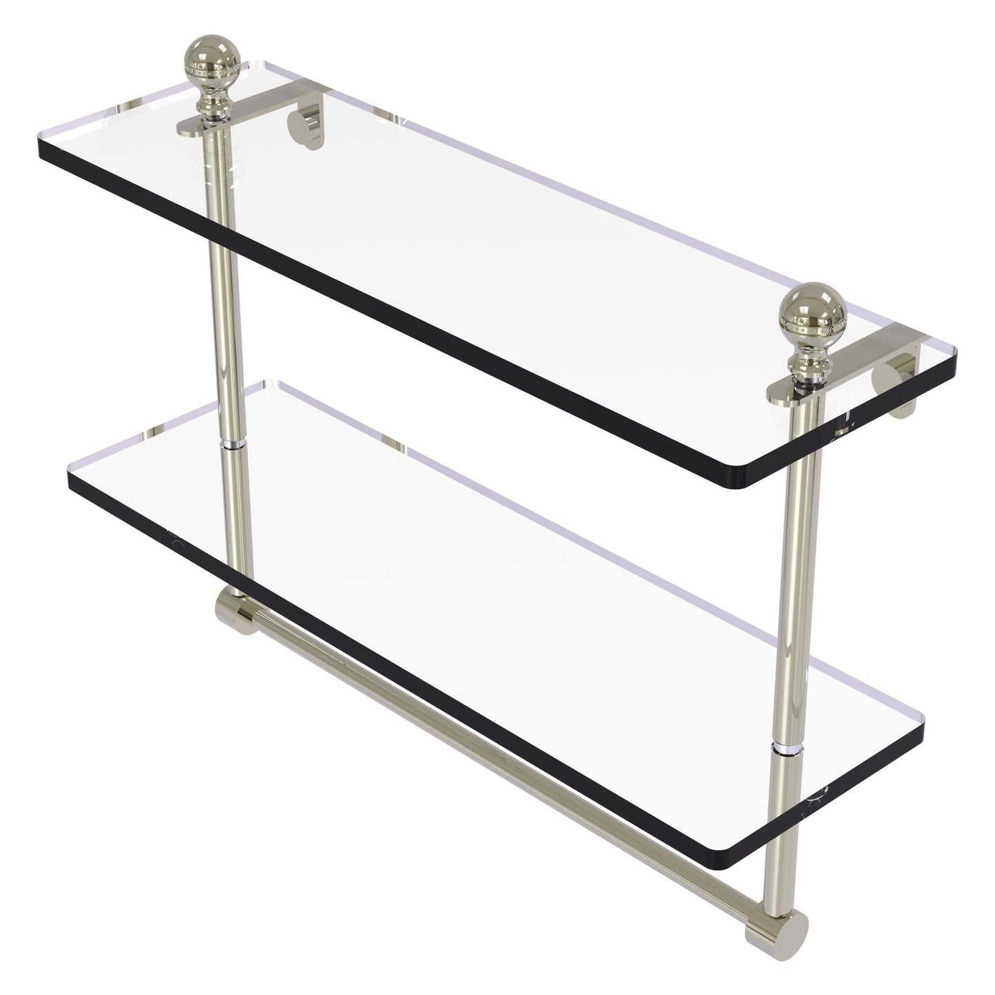 Allied Brass Mambo 16" x 5" Polished Nickel Solid Brass Two-Tiered Glass Shelf With Integrated Towel Bar