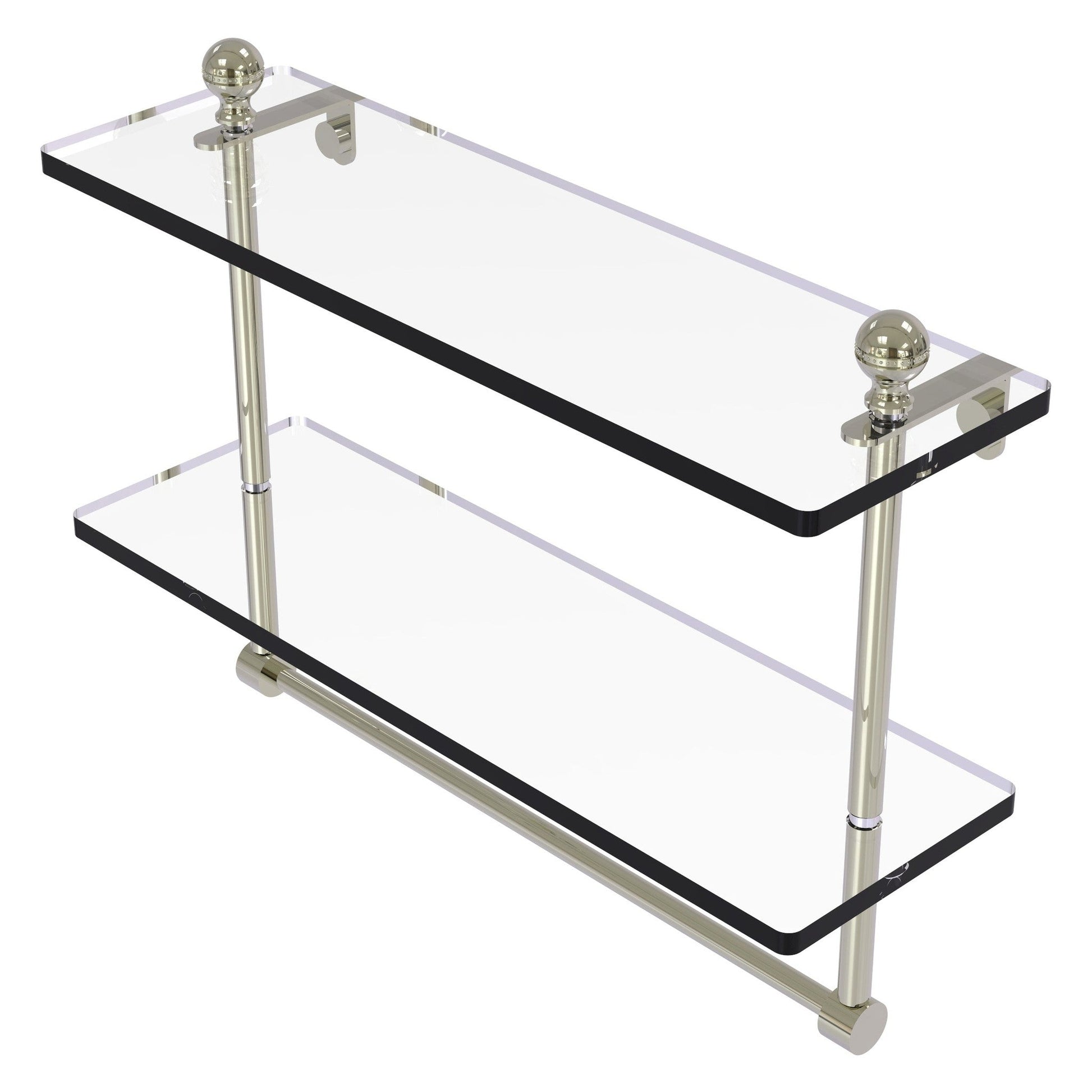 Allied Brass Mambo 16" x 5" Polished Nickel Solid Brass Two-Tiered Glass Shelf With Integrated Towel Bar