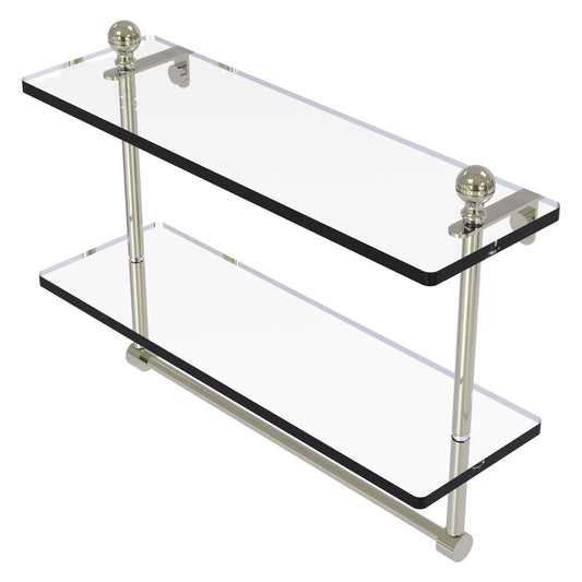Allied Brass Mambo 16" x 5" Polished Nickel Solid Brass Two-Tiered Glass Shelf With Integrated Towel Bar