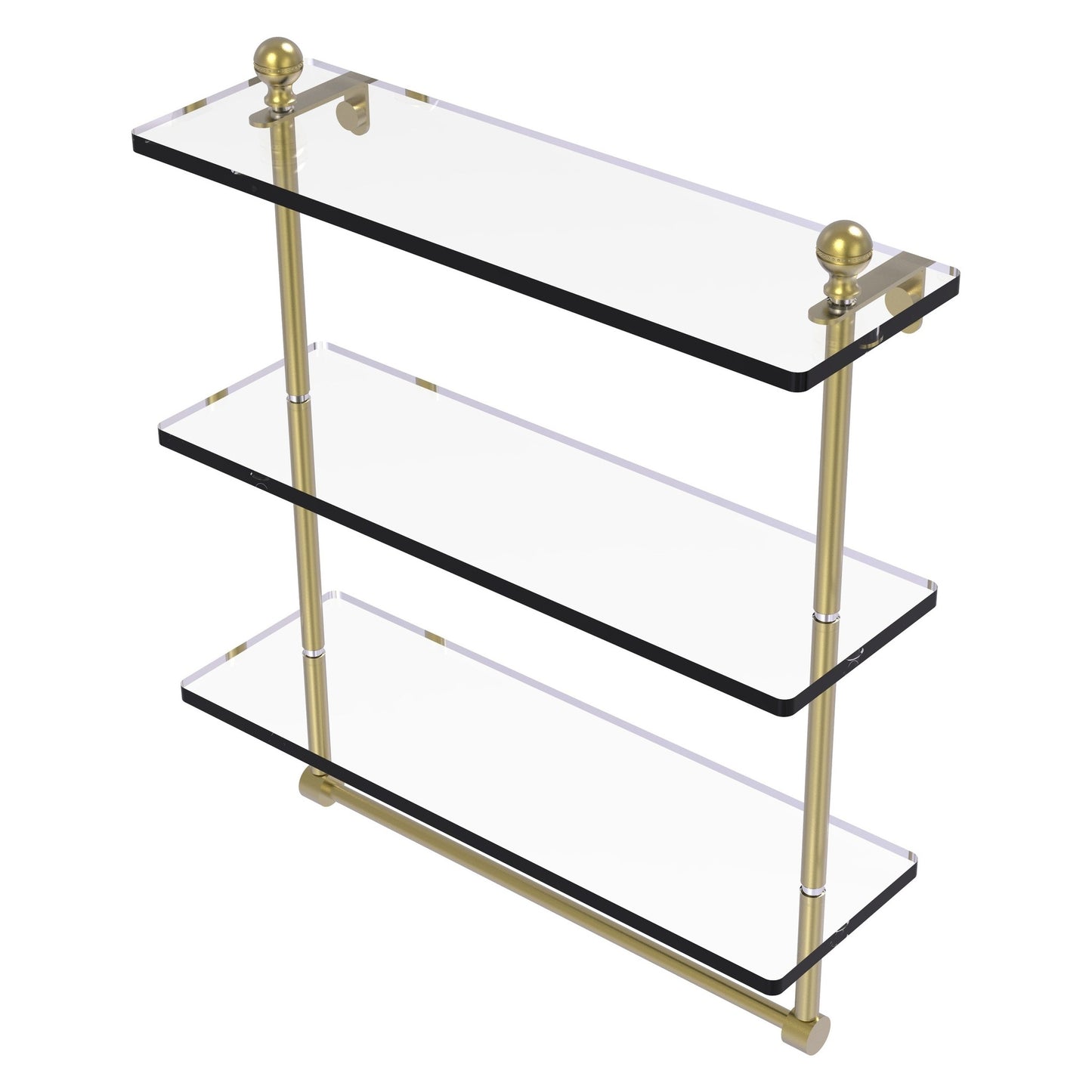 Allied Brass Mambo 16" x 5" Satin Brass Solid Brass Triple Tiered Glass Shelf With Integrated Towel Bar