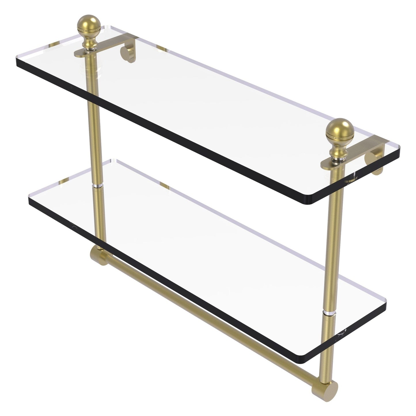 Allied Brass Mambo 16" x 5" Satin Brass Solid Brass Two-Tiered Glass Shelf With Integrated Towel Bar