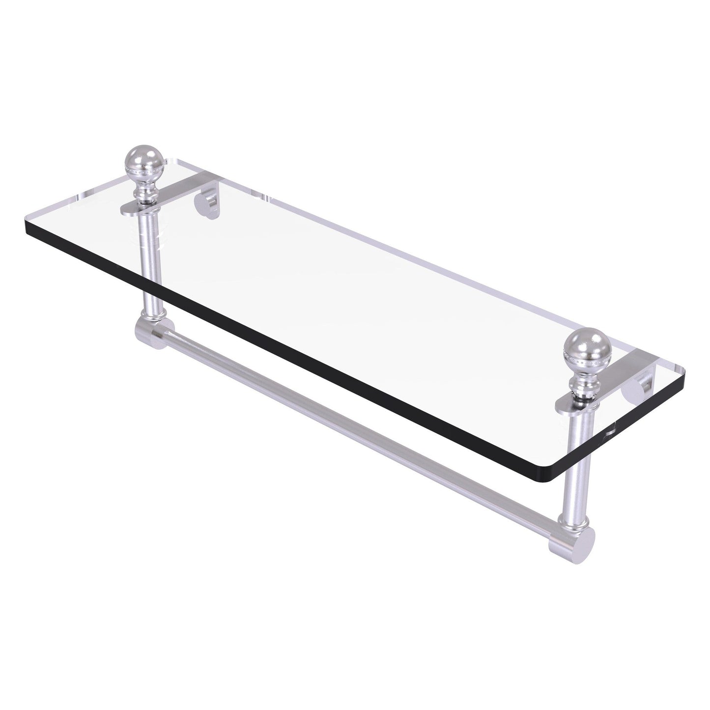 Allied Brass Mambo 16" x 5" Satin Chrome Solid Brass Glass Vanity Shelf With Integrated Towel Bar