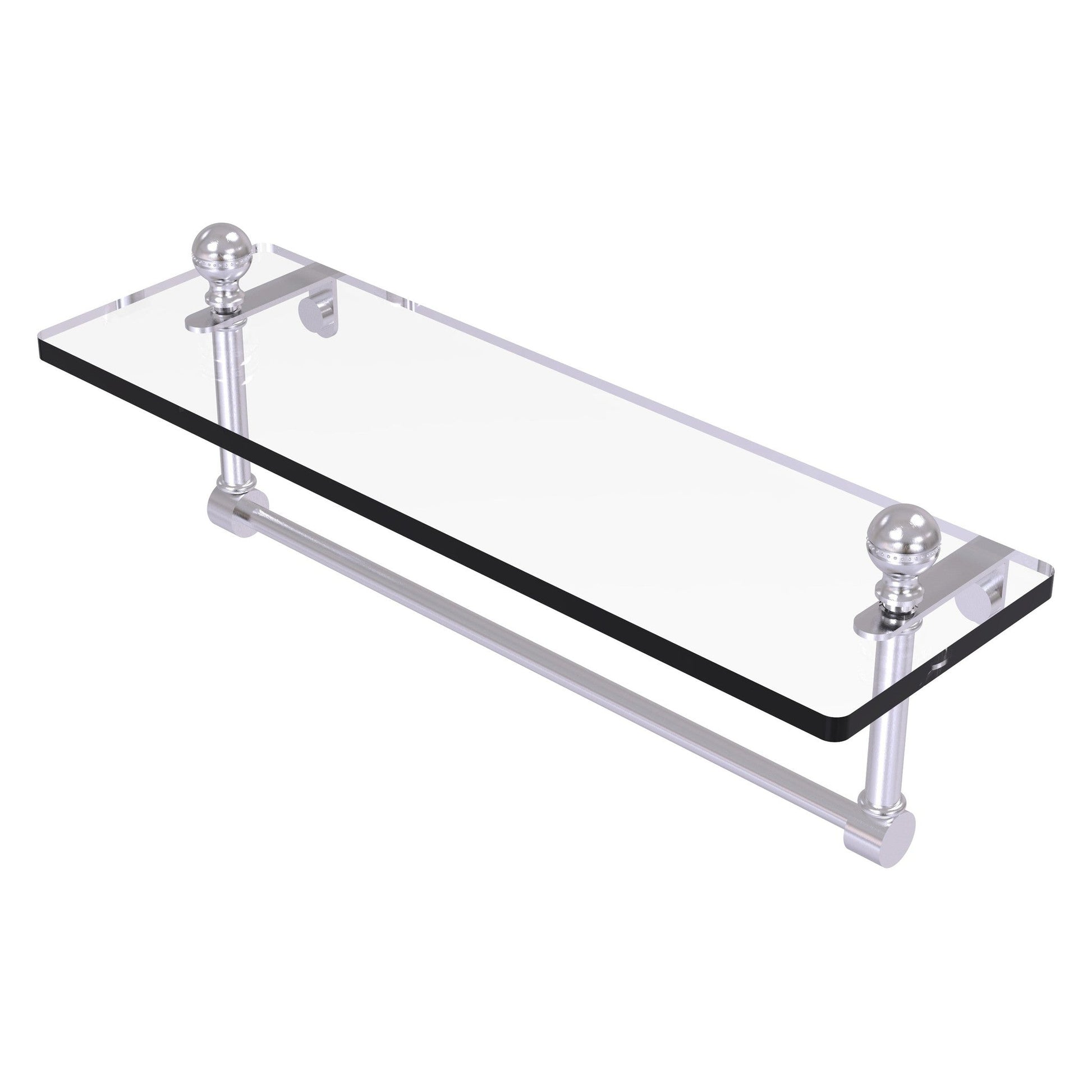 Allied Brass Mambo 16" x 5" Satin Chrome Solid Brass Glass Vanity Shelf With Integrated Towel Bar