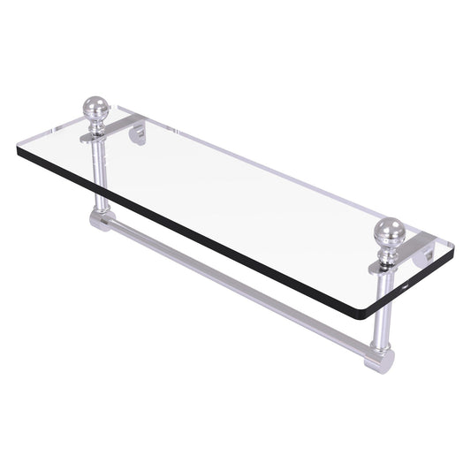 Allied Brass Mambo 16" x 5" Satin Chrome Solid Brass Glass Vanity Shelf With Integrated Towel Bar