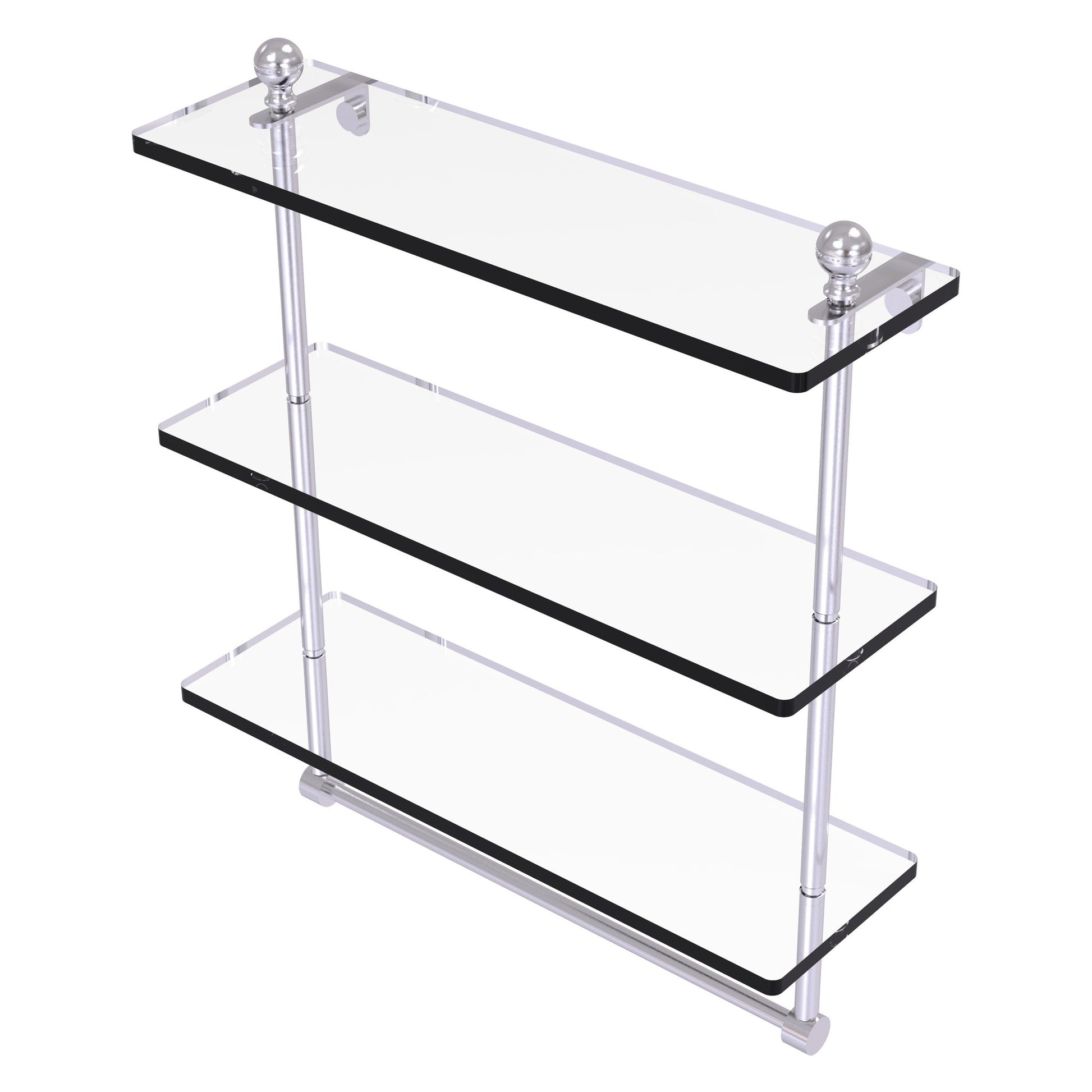 Allied Brass Mambo 16" x 5" Satin Chrome Solid Brass Triple Tiered Glass Shelf With Integrated Towel Bar