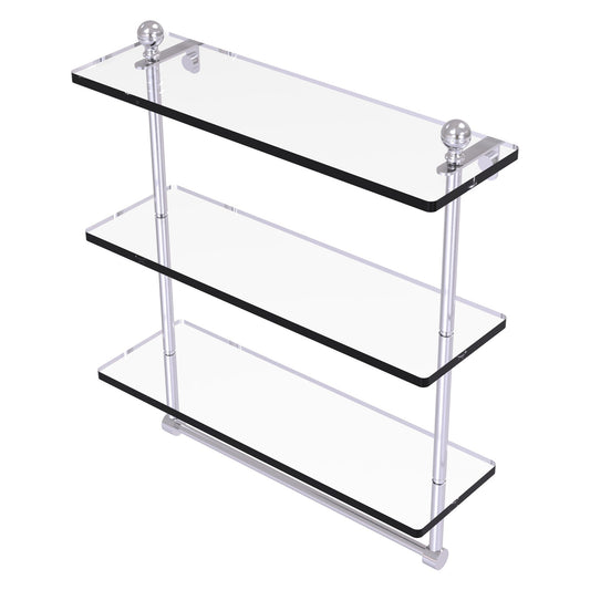 Allied Brass Mambo 16" x 5" Satin Chrome Solid Brass Triple Tiered Glass Shelf With Integrated Towel Bar