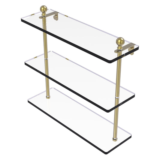 Allied Brass Mambo 16" x 5" Satin Chrome Solid Brass Triple Tiered Glass Shelf