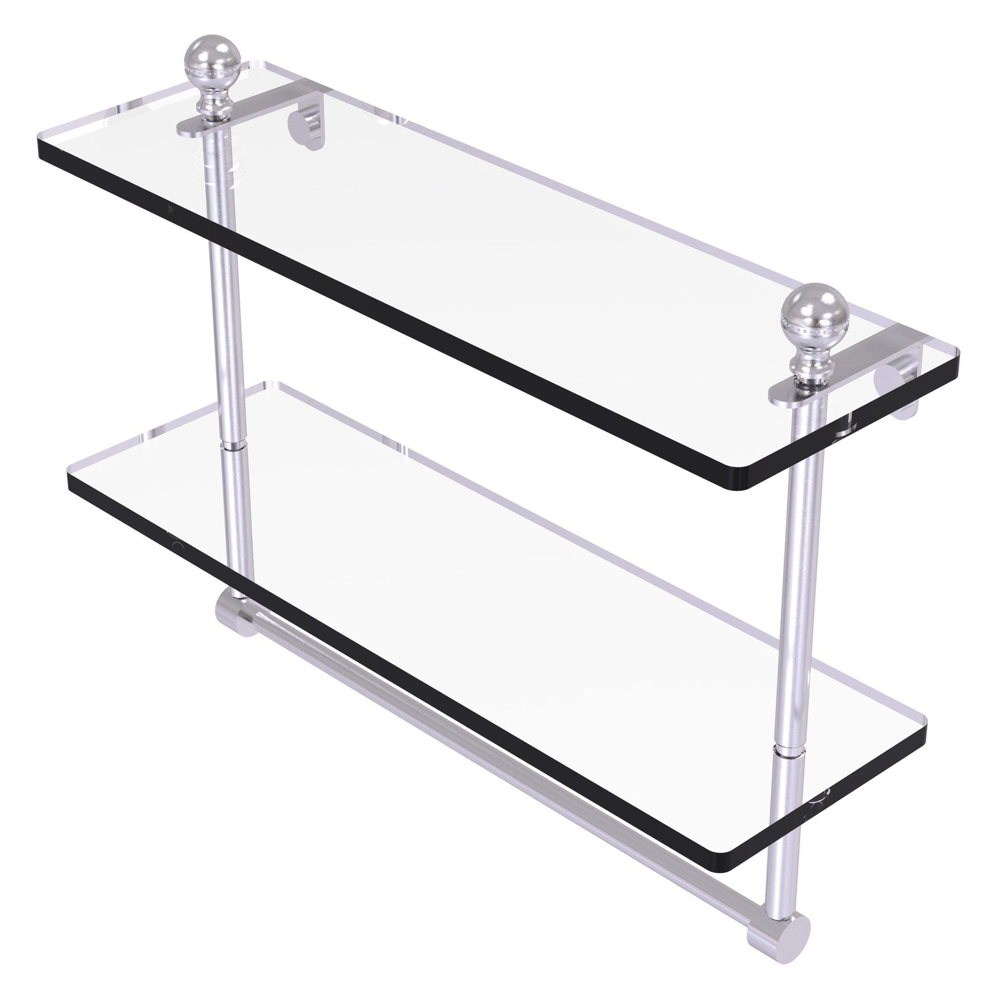 Allied Brass Mambo 16" x 5" Satin Chrome Solid Brass Two-Tiered Glass Shelf With Integrated Towel Bar