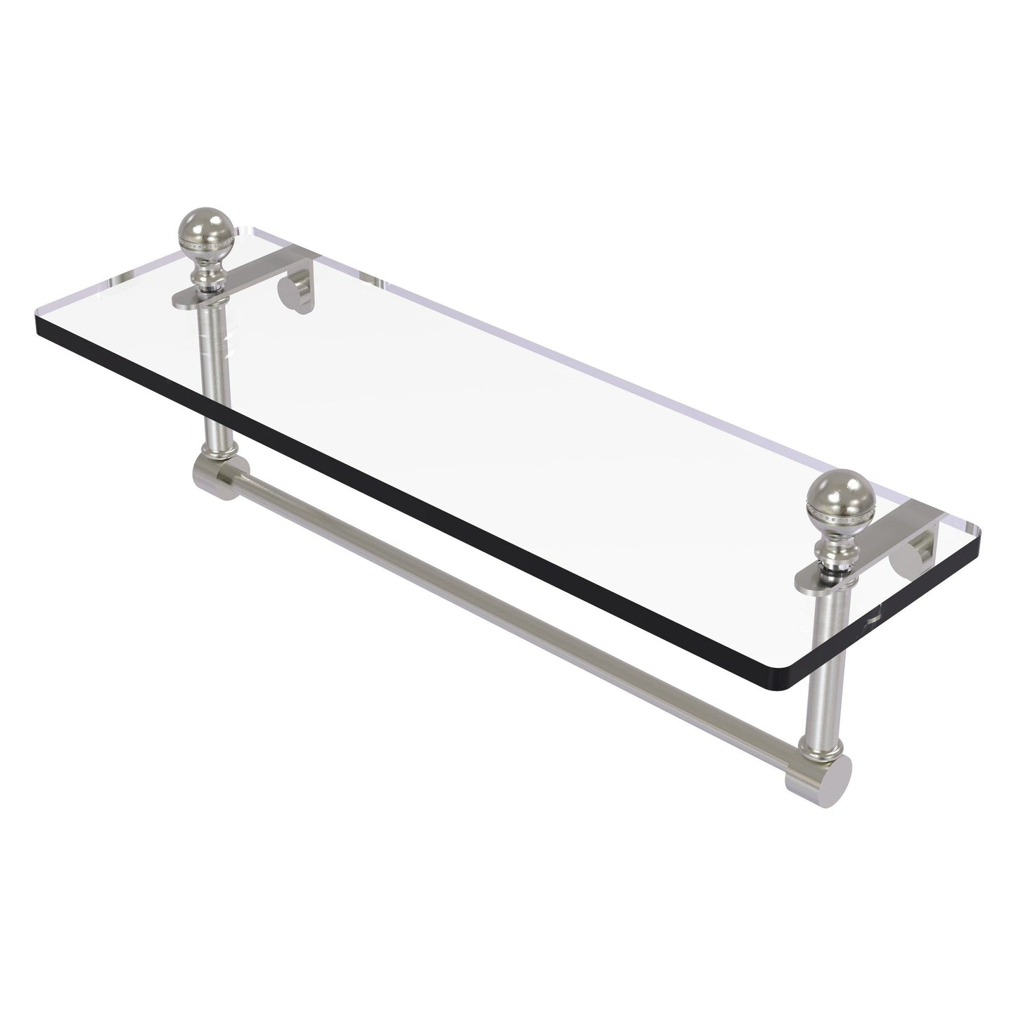 Allied Brass Mambo 16" x 5" Satin Nickel Solid Brass Glass Vanity Shelf With Integrated Towel Bar