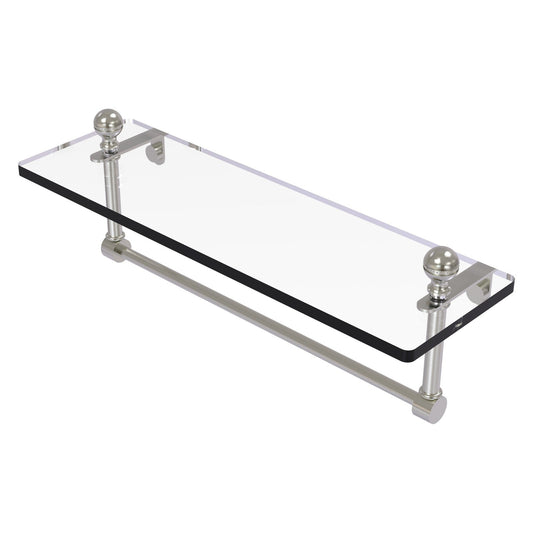 Allied Brass Mambo 16" x 5" Satin Nickel Solid Brass Glass Vanity Shelf With Integrated Towel Bar