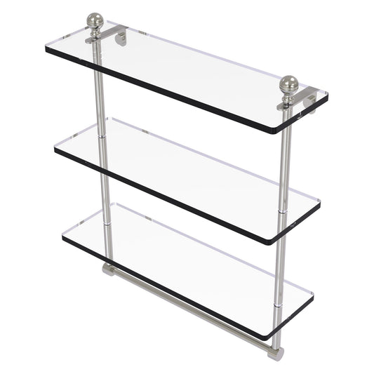 Allied Brass Mambo 16" x 5" Satin Nickel Solid Brass Triple Tiered Glass Shelf With Integrated Towel Bar