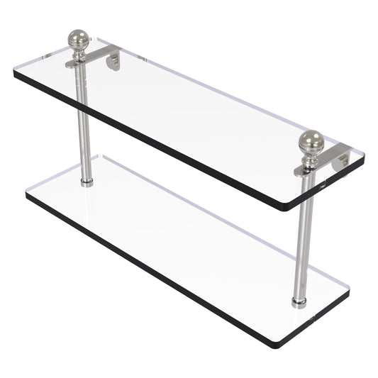 Allied Brass Mambo 16" x 5" Satin Nickel Solid Brass Two-Tiered Glass Shelf