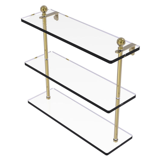 Allied Brass Mambo 16" x 5" Unlacquered Brass Solid Brass Triple Tiered Glass Shelf
