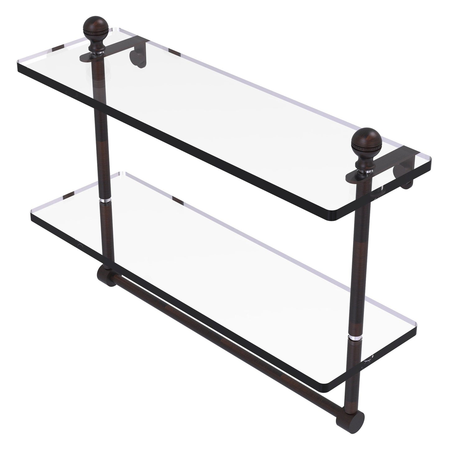 Allied Brass Mambo 16" x 5" Venetian Bronze Solid Brass Two-Tiered Glass Shelf With Integrated Towel Bar
