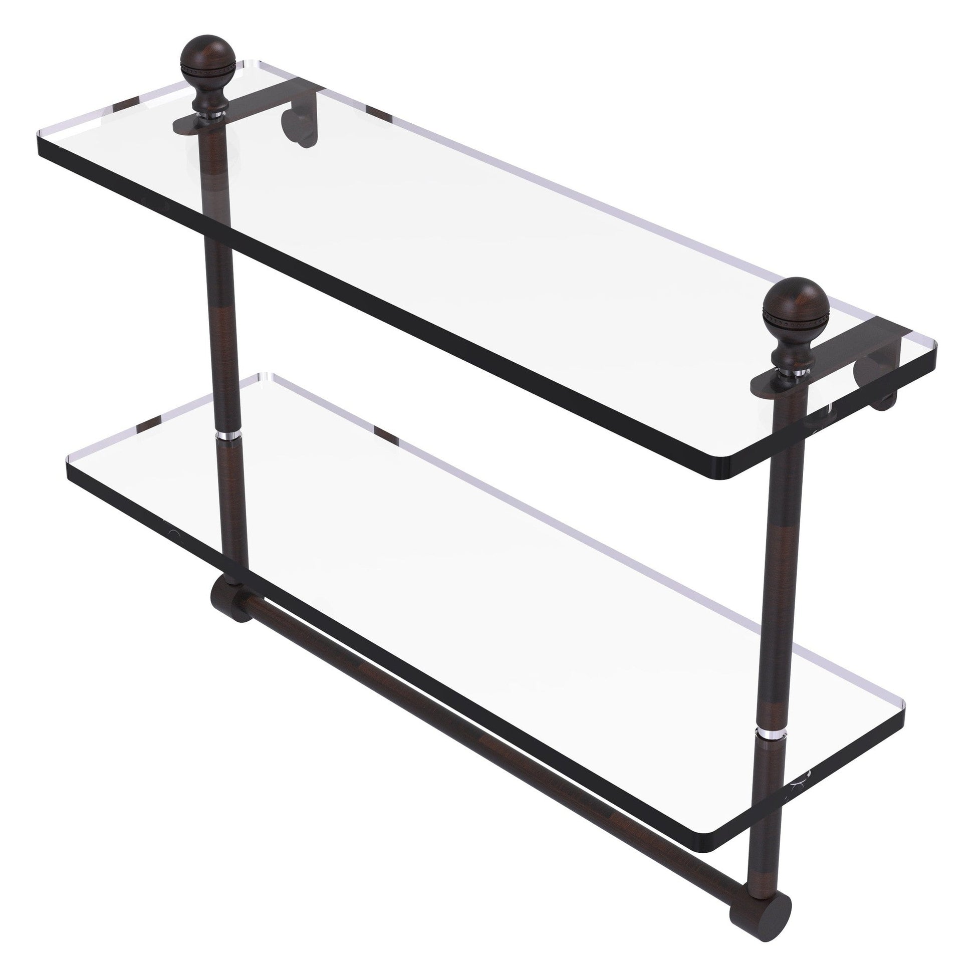 Allied Brass Mambo 16" x 5" Venetian Bronze Solid Brass Two-Tiered Glass Shelf With Integrated Towel Bar