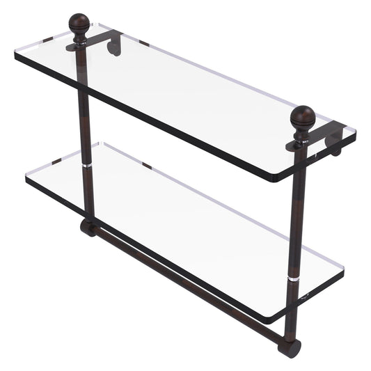Allied Brass Mambo 16" x 5" Venetian Bronze Solid Brass Two-Tiered Glass Shelf With Integrated Towel Bar