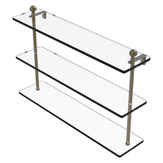 Allied Brass Mambo 22" x 5" Antique Brass Solid Brass Triple Tiered Glass Shelf