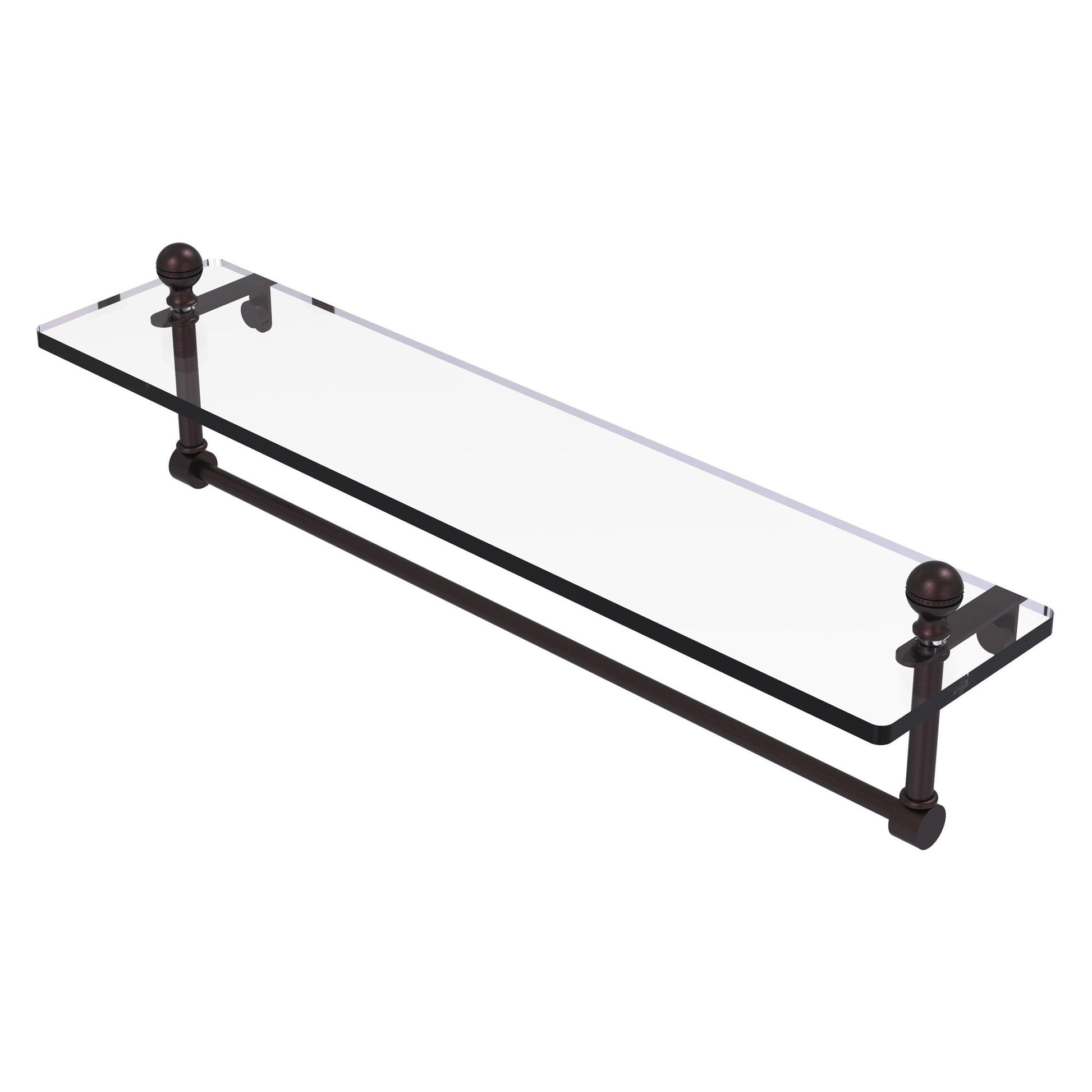 Allied Brass Mambo 22" x 5" Antique Bronze Solid Brass Glass Vanity Shelf With Integrated Towel Bar