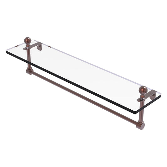 Allied Brass Mambo 22" x 5" Antique Copper Solid Brass Glass Vanity Shelf With Integrated Towel Bar