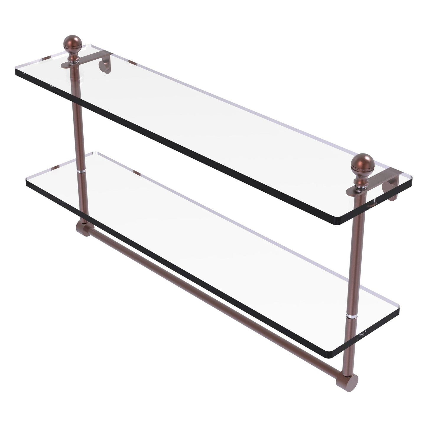 Allied Brass Mambo 22" x 5" Antique Copper Solid Brass Two-Tiered Glass Shelf With Integrated Towel Bar