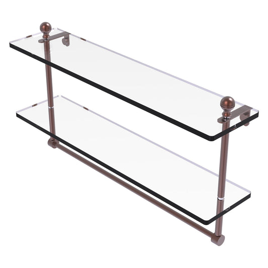 Allied Brass Mambo 22" x 5" Antique Copper Solid Brass Two-Tiered Glass Shelf With Integrated Towel Bar