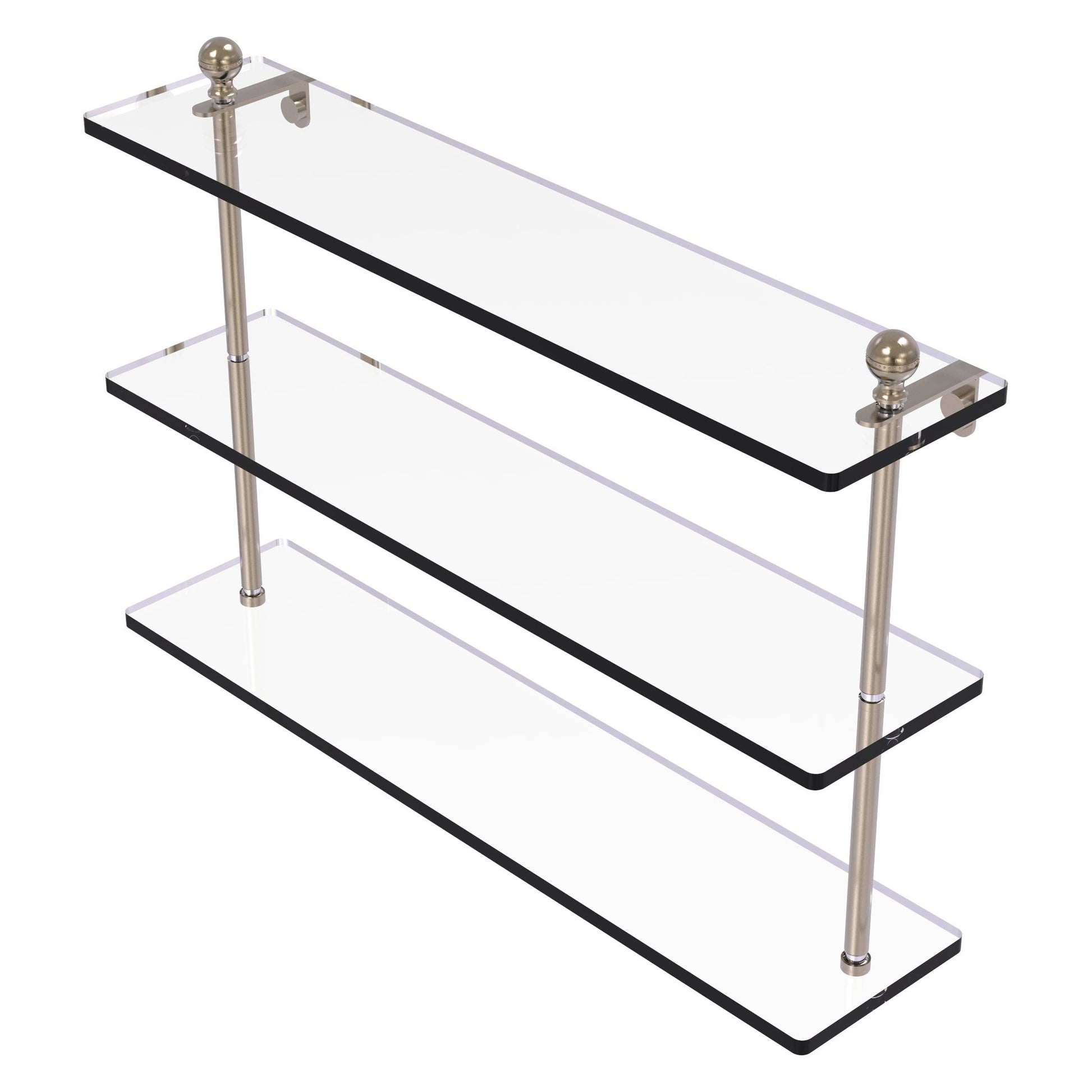 Allied Brass Mambo 22" x 5" Antique Pewter Solid Brass Triple Tiered Glass Shelf