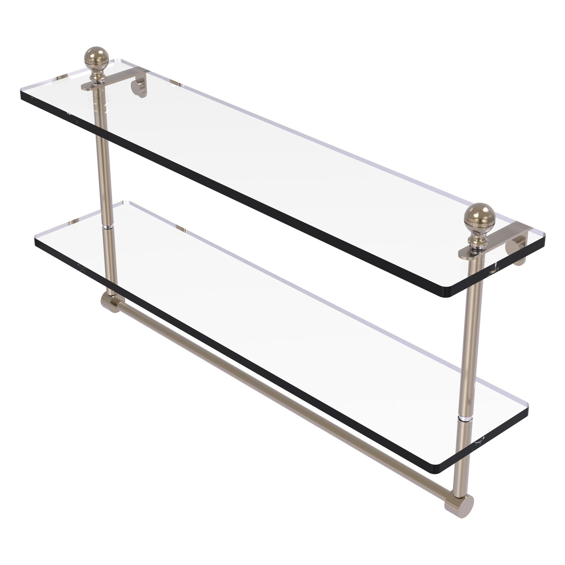 Allied Brass Mambo 22" x 5" Antique Pewter Solid Brass Two-Tiered Glass Shelf With Integrated Towel Bar