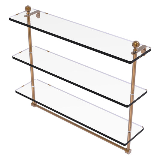 Allied Brass Mambo 22" x 5" Brushed Bronze Solid Brass Triple Tiered Glass Shelf With Integrated Towel Bar