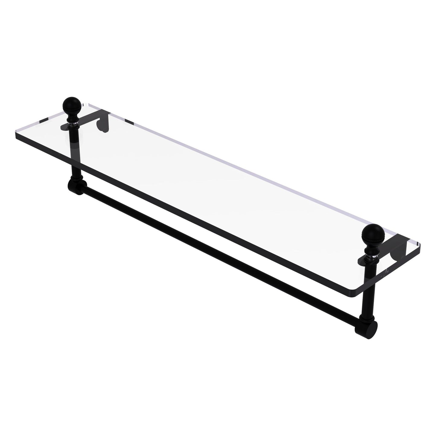 Allied Brass Mambo 22" x 5" Matte Black Solid Brass Glass Vanity Shelf With Integrated Towel Bar