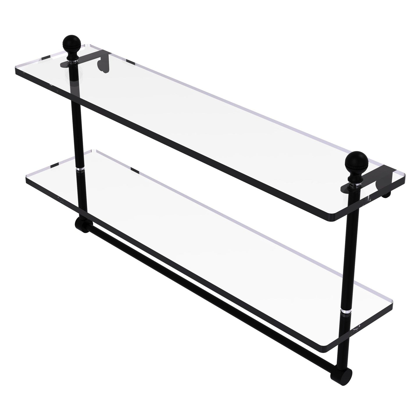 Allied Brass Mambo 22" x 5" Matte Black Solid Brass Two-Tiered Glass Shelf With Integrated Towel Bar