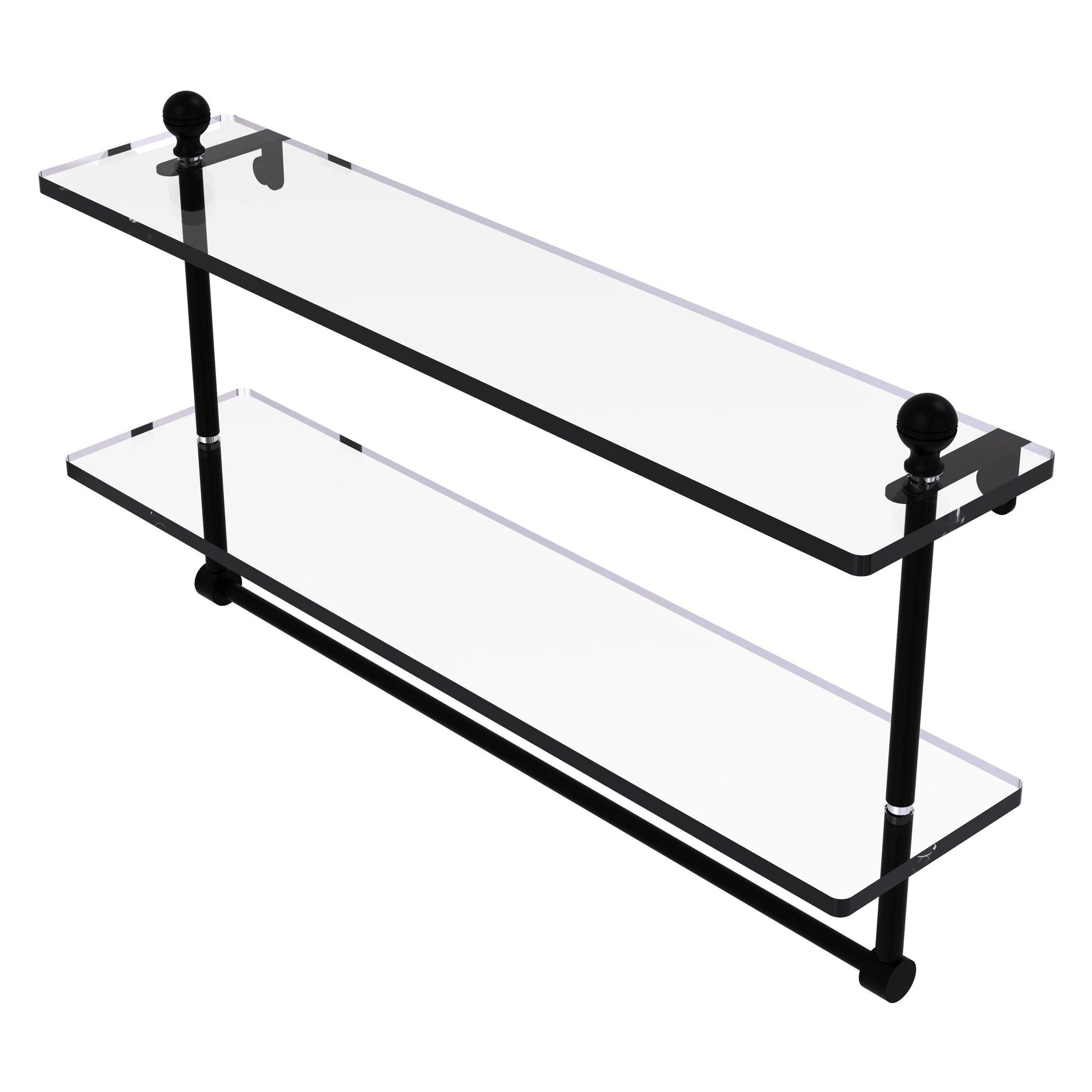 Allied Brass Mambo 22" x 5" Matte Black Solid Brass Two-Tiered Glass Shelf With Integrated Towel Bar