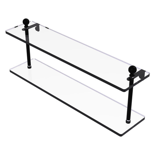 Allied Brass Mambo 22" x 5" Matte Black Solid Brass Two-Tiered Glass Shelf