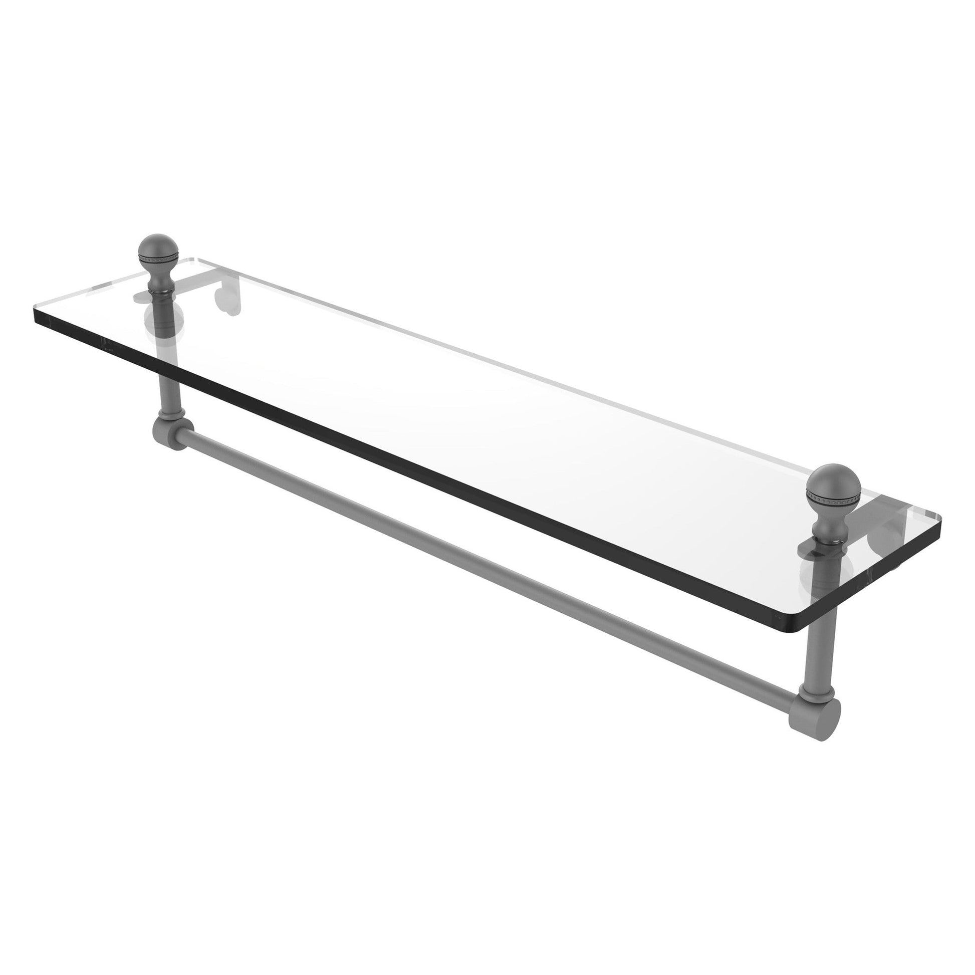 Allied Brass Mambo 22" x 5" Matte Gray Solid Brass Glass Vanity Shelf With Integrated Towel Bar
