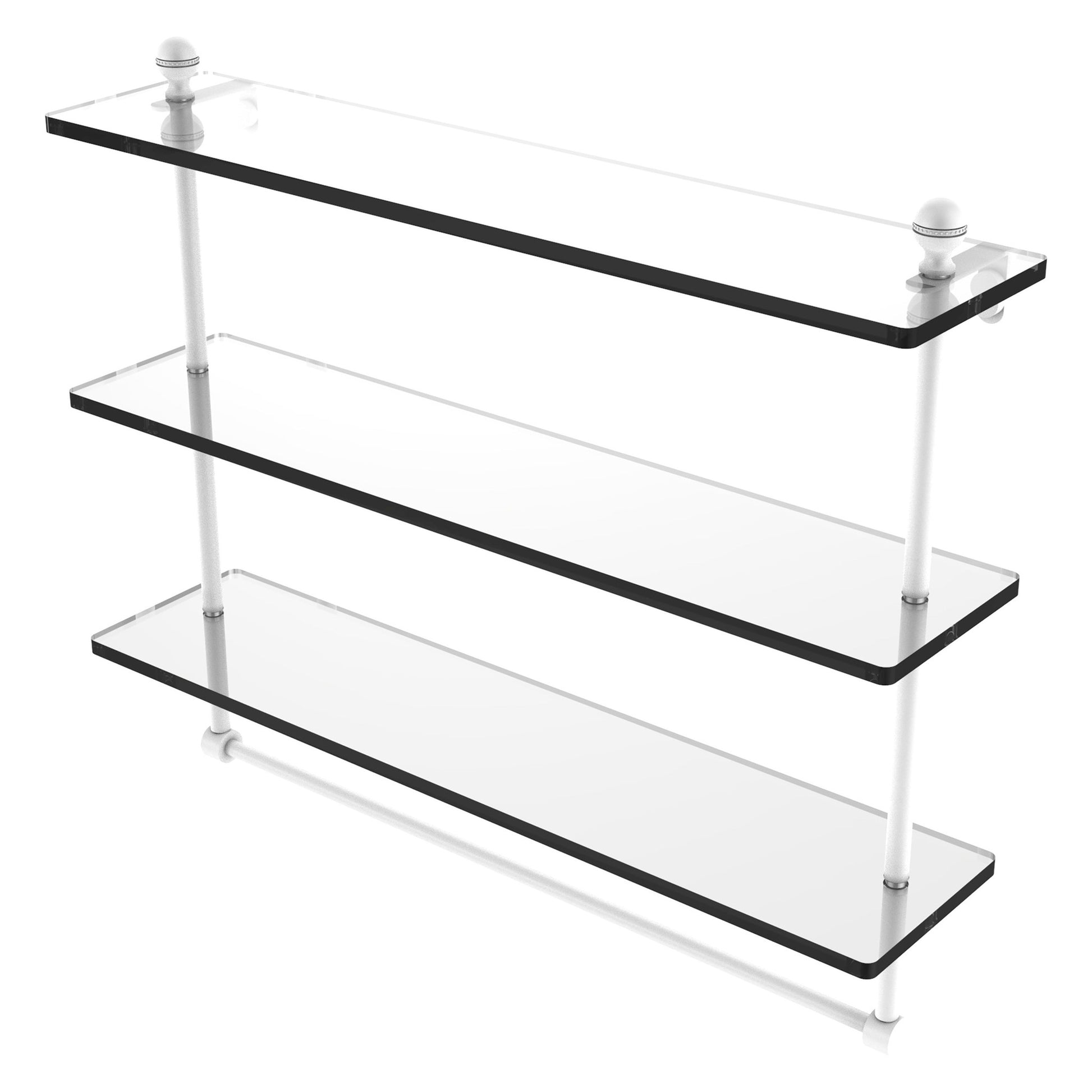 Allied Brass Mambo 22" x 5" Matte White Solid Brass Triple Tiered Glass Shelf With Integrated Towel Bar