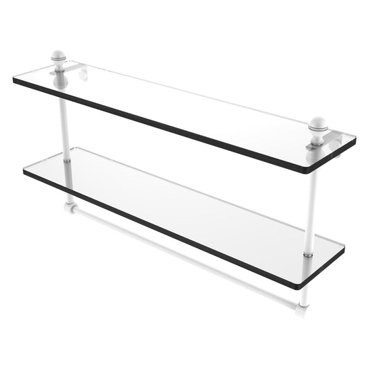 Allied Brass Mambo 22" x 5" Matte White Solid Brass Two-Tiered Glass Shelf With Integrated Towel Bar