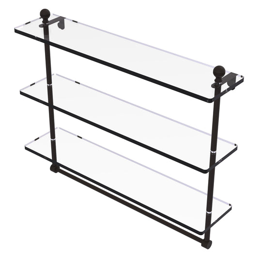 Allied Brass Mambo 22" x 5" Oil Rubbed Bronze Solid Brass Triple Tiered Glass Shelf With Integrated Towel Bar