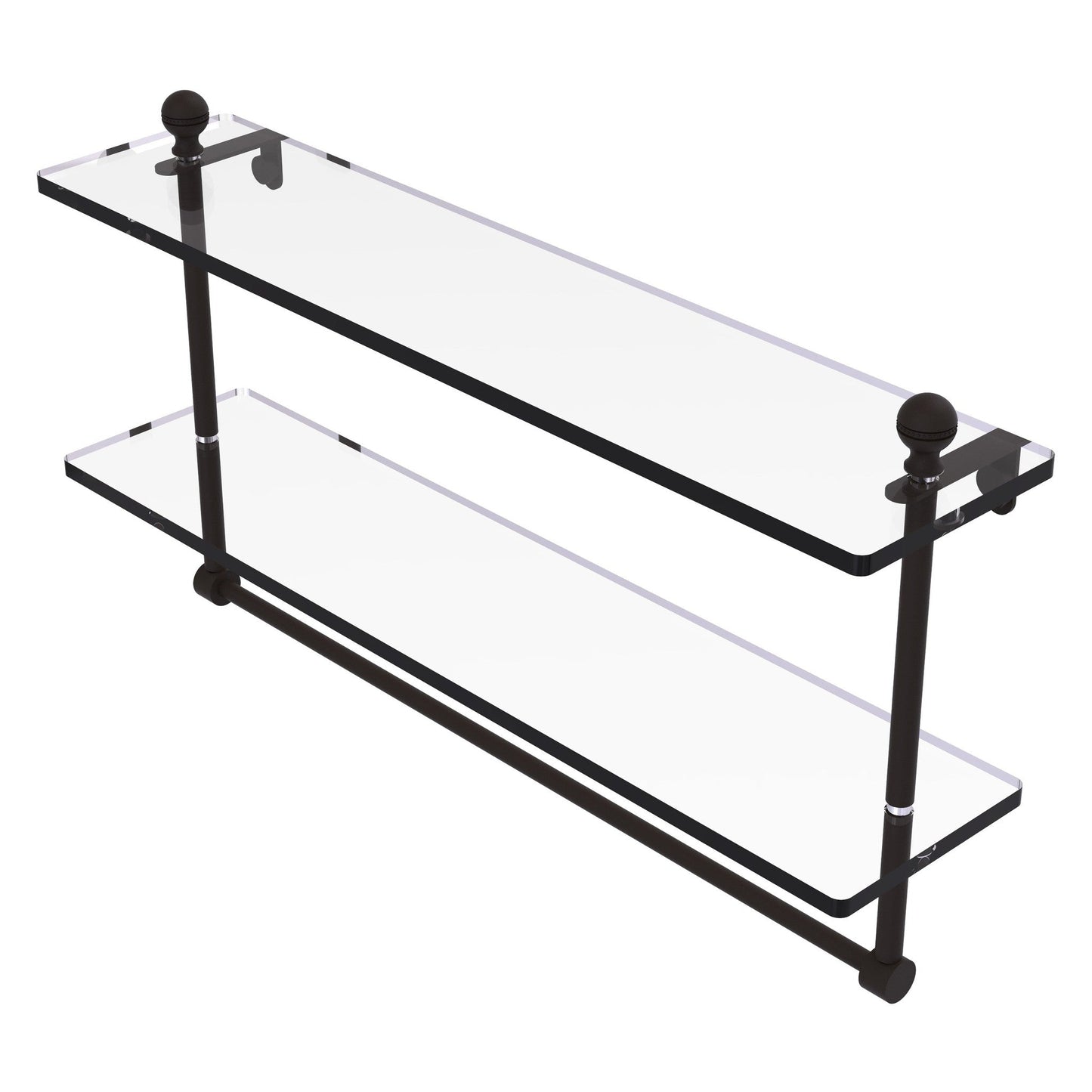 Allied Brass Mambo 22" x 5" Oil Rubbed Bronze Solid Brass Two-Tiered Glass Shelf With Integrated Towel Bar