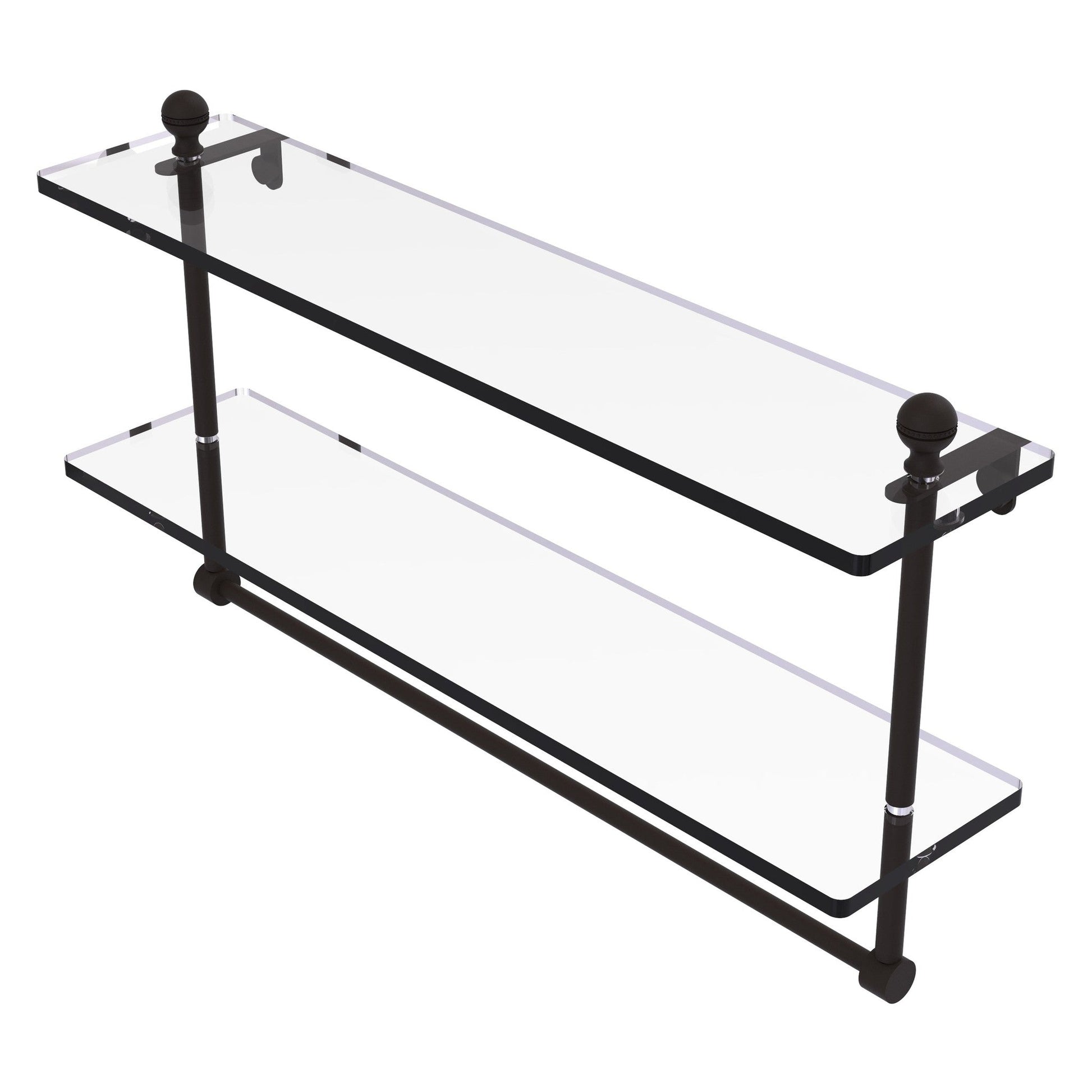 Allied Brass Mambo 22" x 5" Oil Rubbed Bronze Solid Brass Two-Tiered Glass Shelf With Integrated Towel Bar