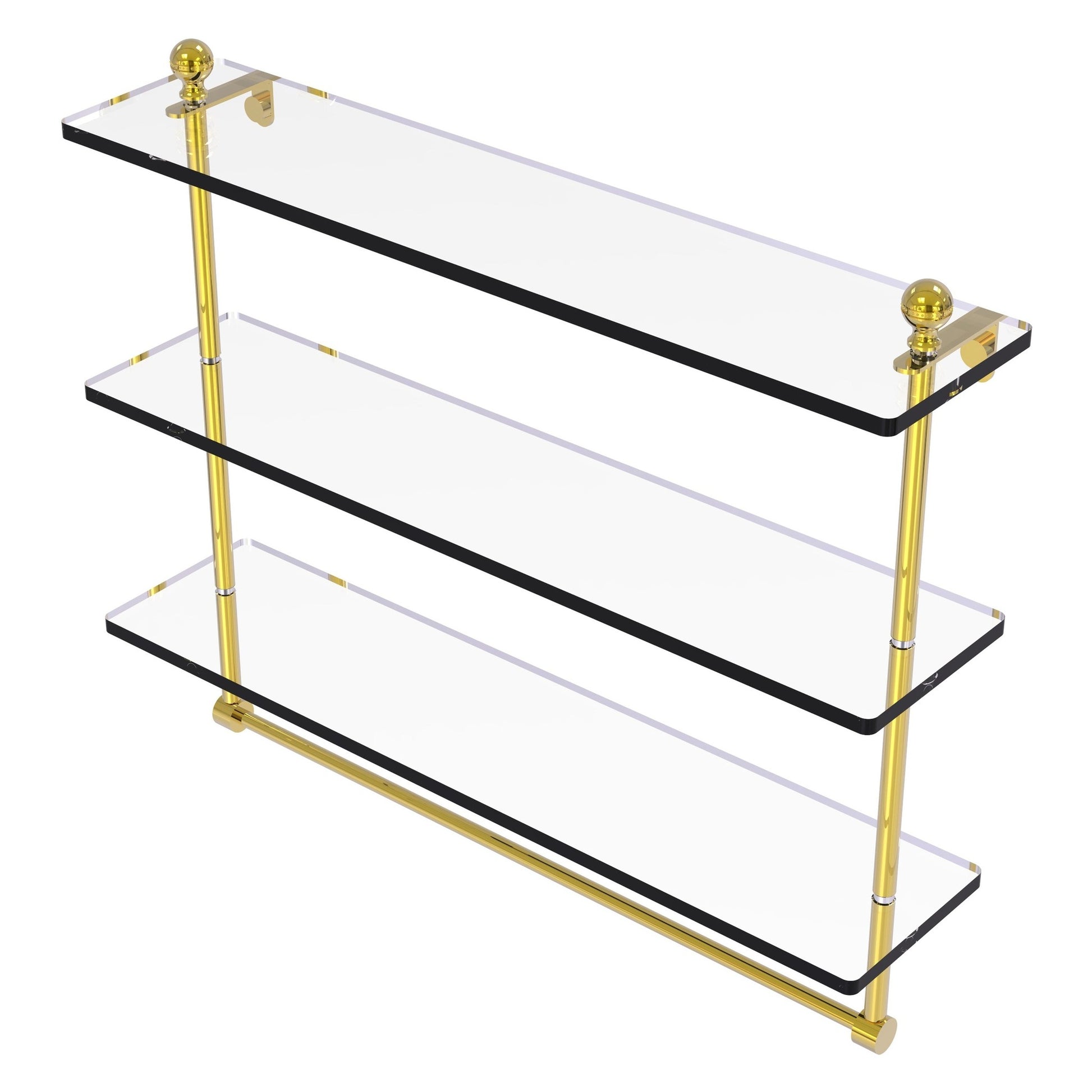 Allied Brass Mambo 22" x 5" Polished Brass Solid Brass Triple Tiered Glass Shelf With Integrated Towel Bar