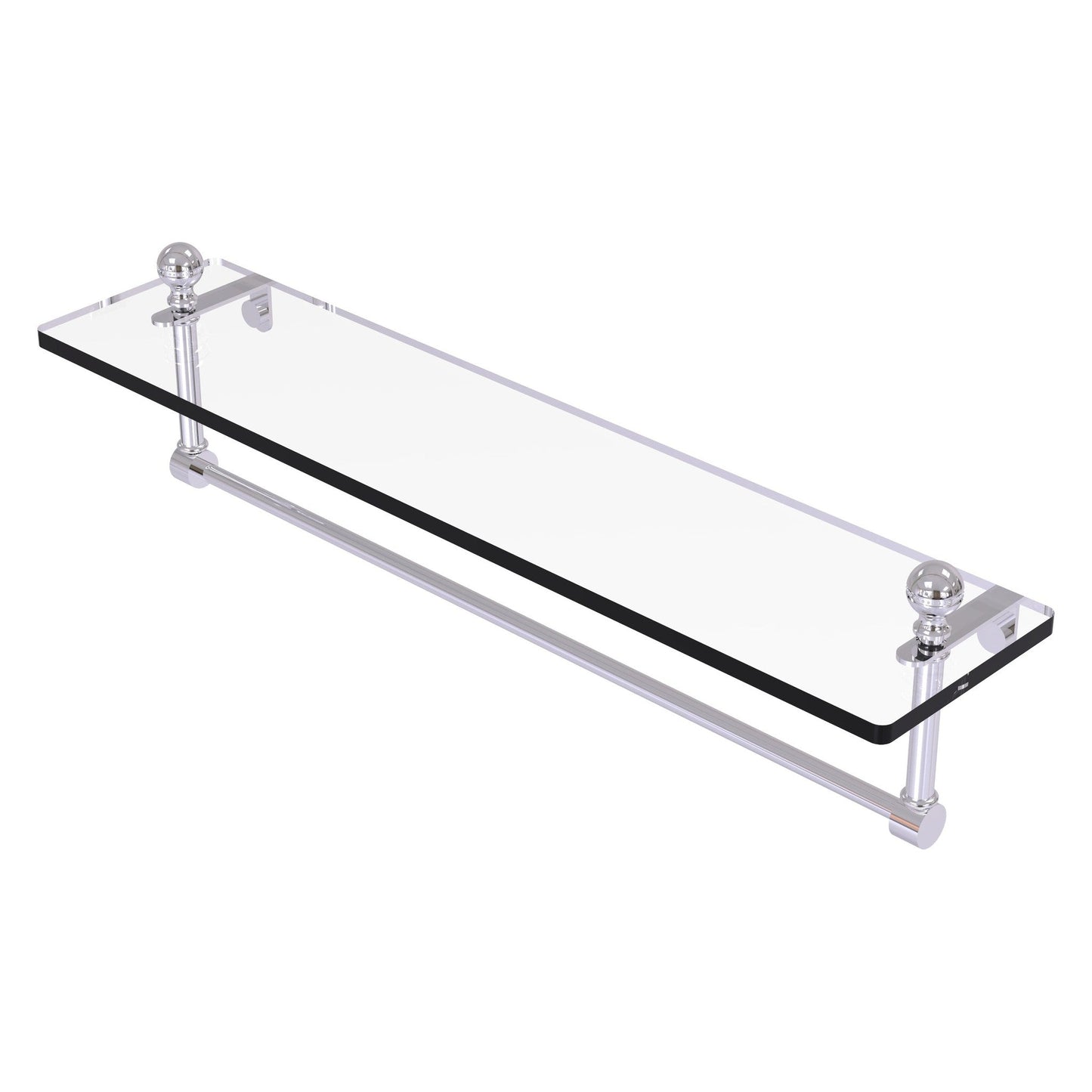 Allied Brass Mambo 22" x 5" Polished Chrome Solid Brass Glass Vanity Shelf With Integrated Towel Bar