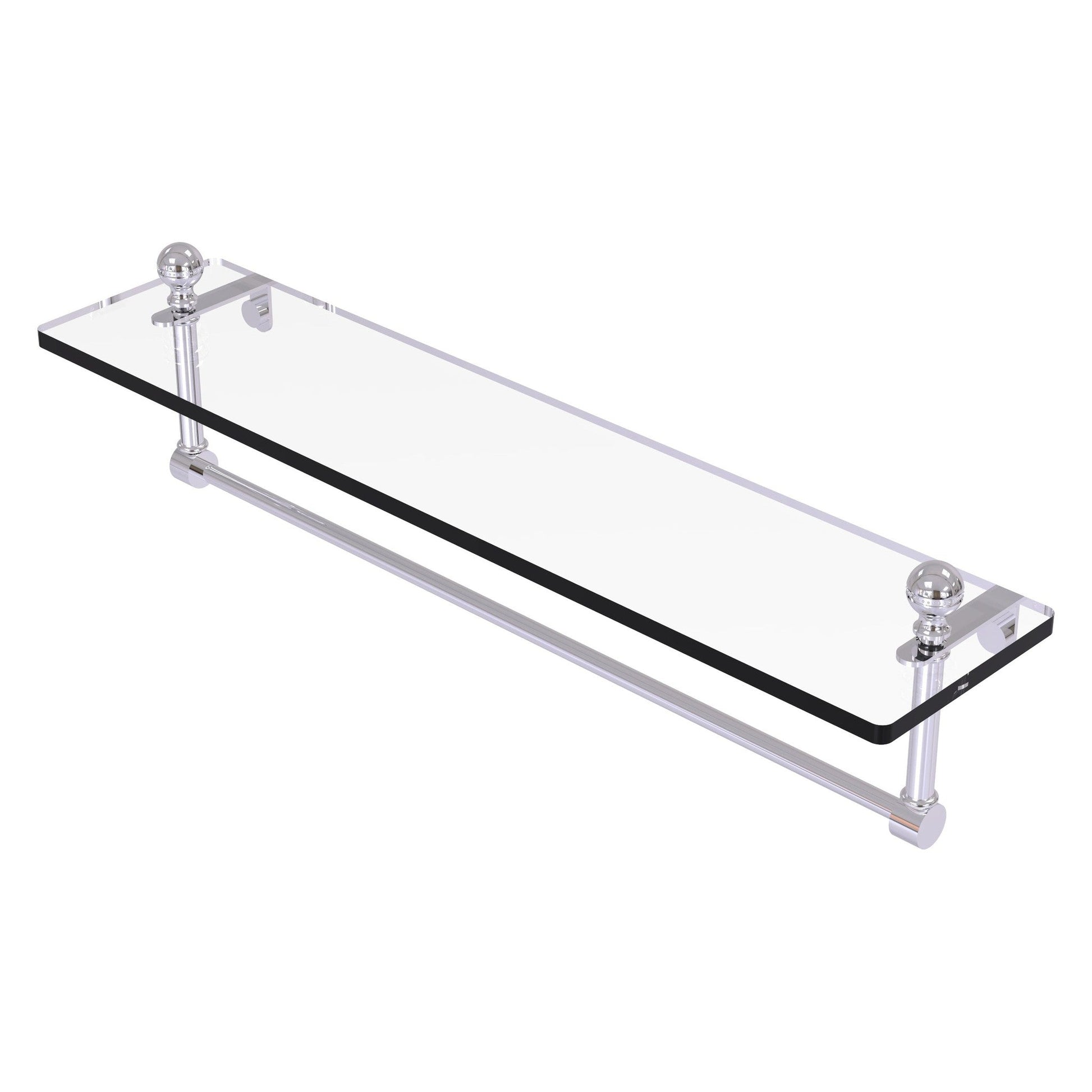 Allied Brass Mambo 22" x 5" Polished Chrome Solid Brass Glass Vanity Shelf With Integrated Towel Bar