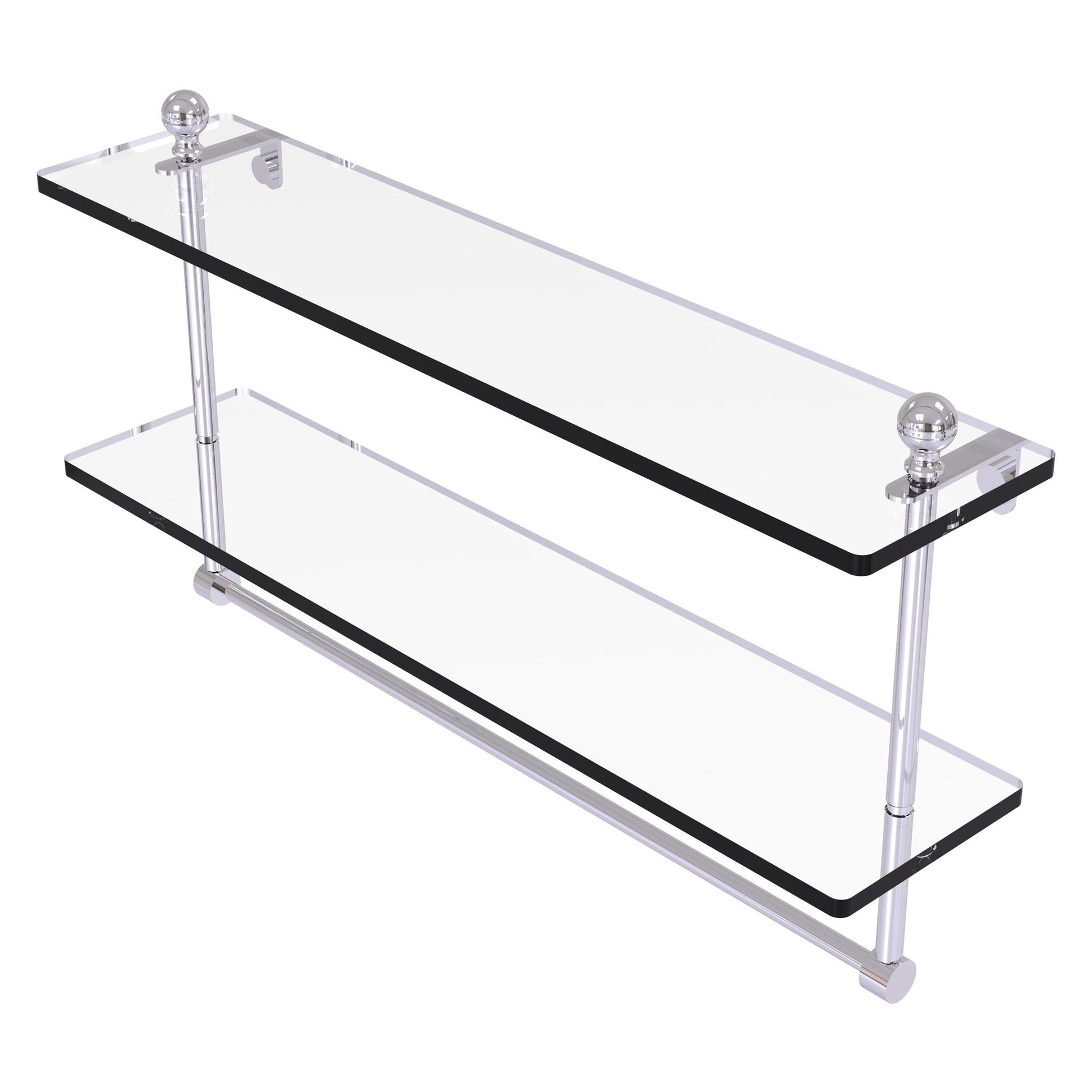 Allied Brass Mambo 22" x 5" Polished Chrome Solid Brass Two-Tiered Glass Shelf With Integrated Towel Bar