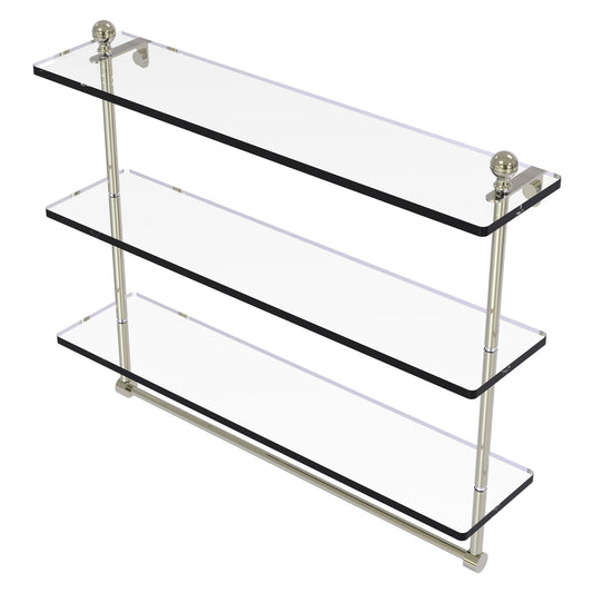 Allied Brass Mambo 22" x 5" Polished Nickel Solid Brass Triple Tiered Glass Shelf With Integrated Towel Bar