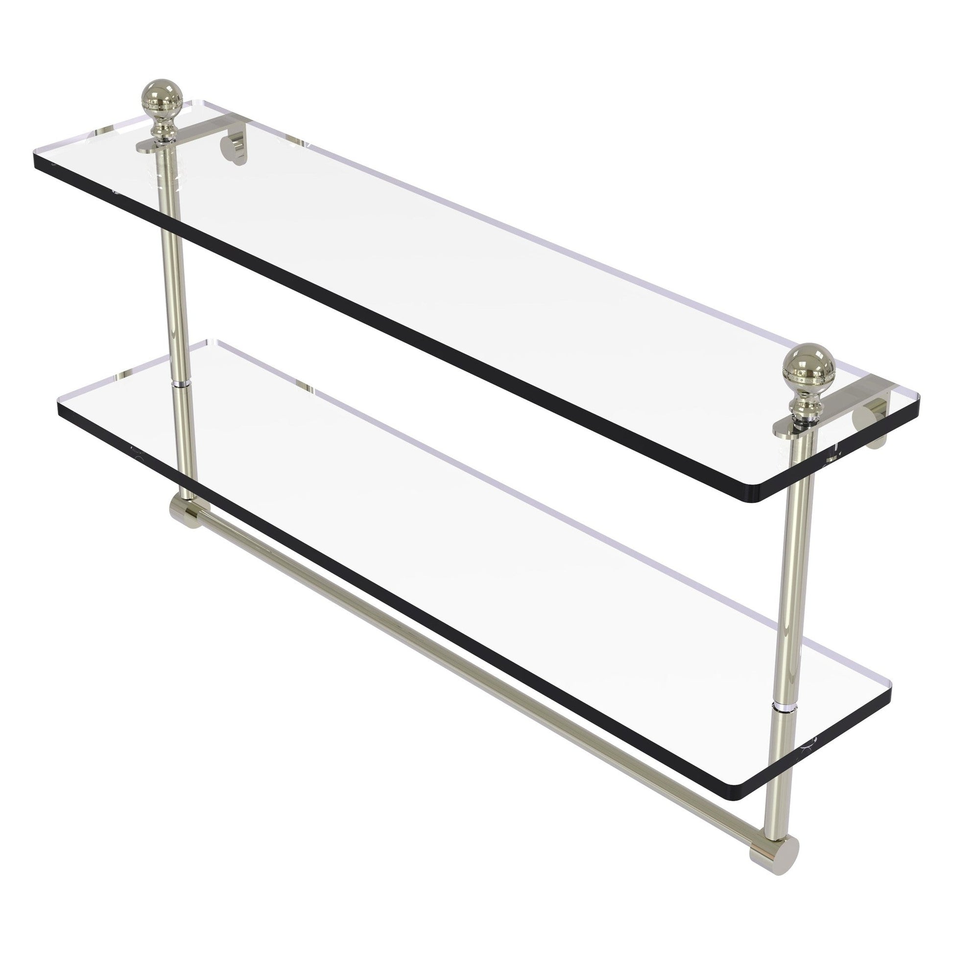 Allied Brass Mambo 22" x 5" Polished Nickel Solid Brass Two-Tiered Glass Shelf With Integrated Towel Bar