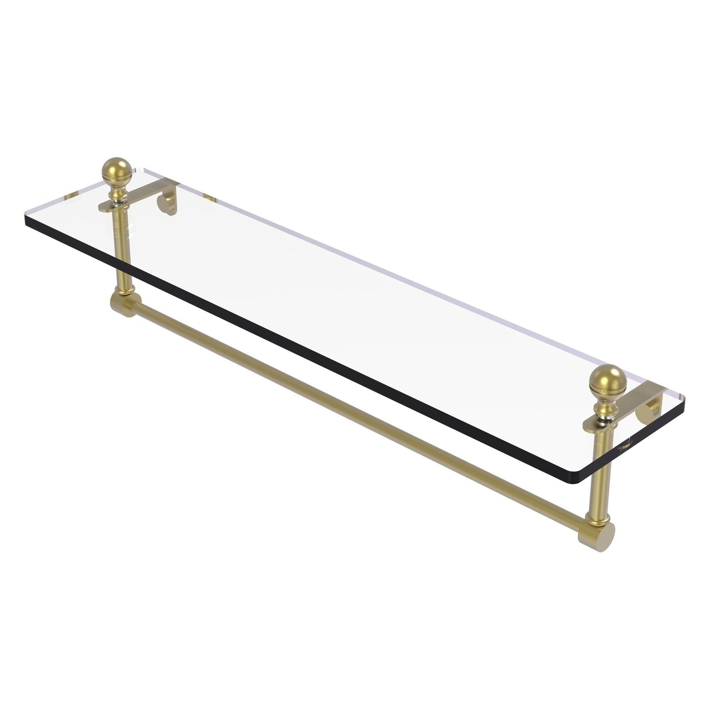 Allied Brass Mambo 22" x 5" Satin Brass Solid Brass Glass Vanity Shelf With Integrated Towel Bar
