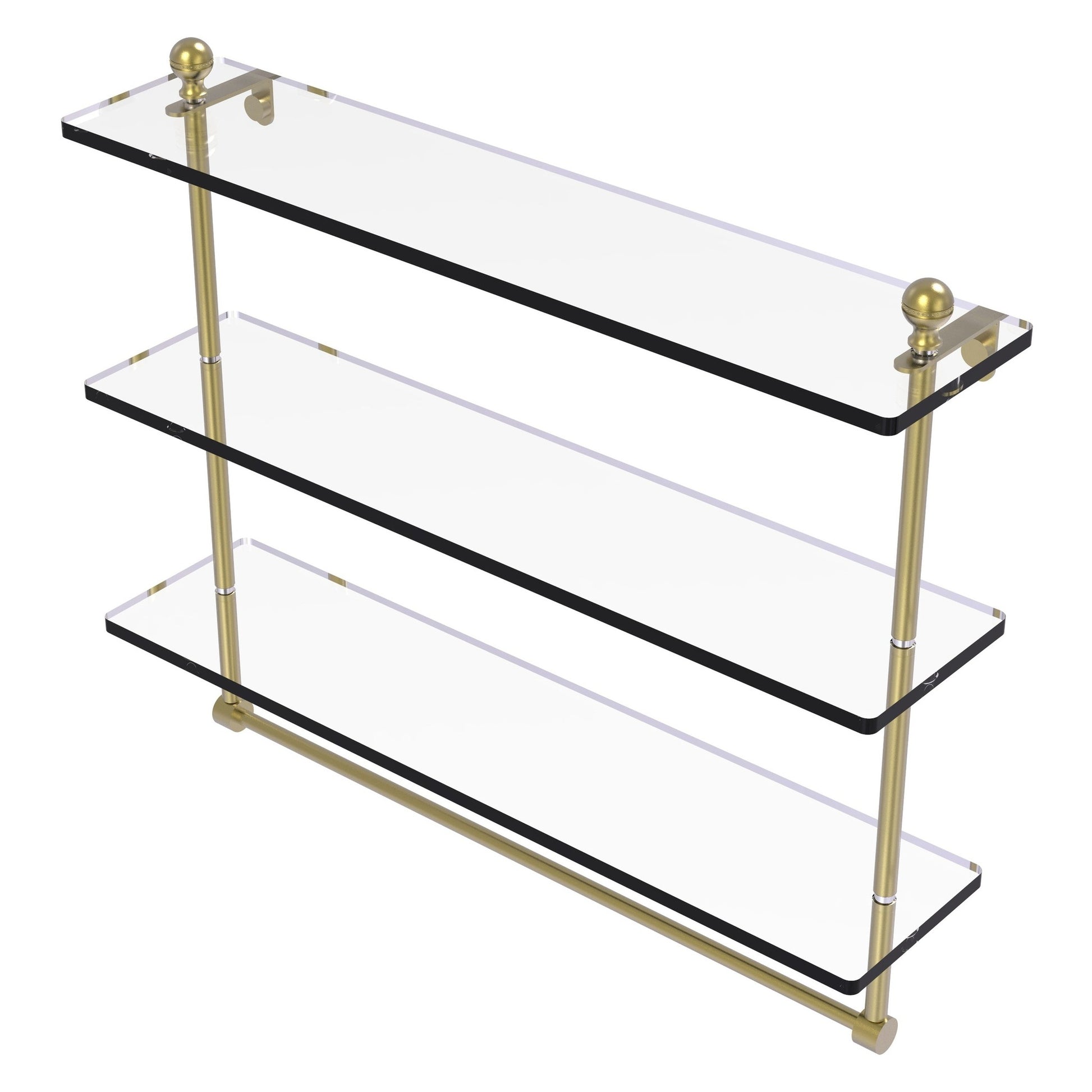 Allied Brass Mambo 22" x 5" Satin Brass Solid Brass Triple Tiered Glass Shelf With Integrated Towel Bar