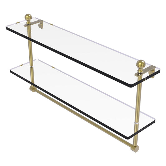 Allied Brass Mambo 22" x 5" Satin Brass Solid Brass Two-Tiered Glass Shelf With Integrated Towel Bar