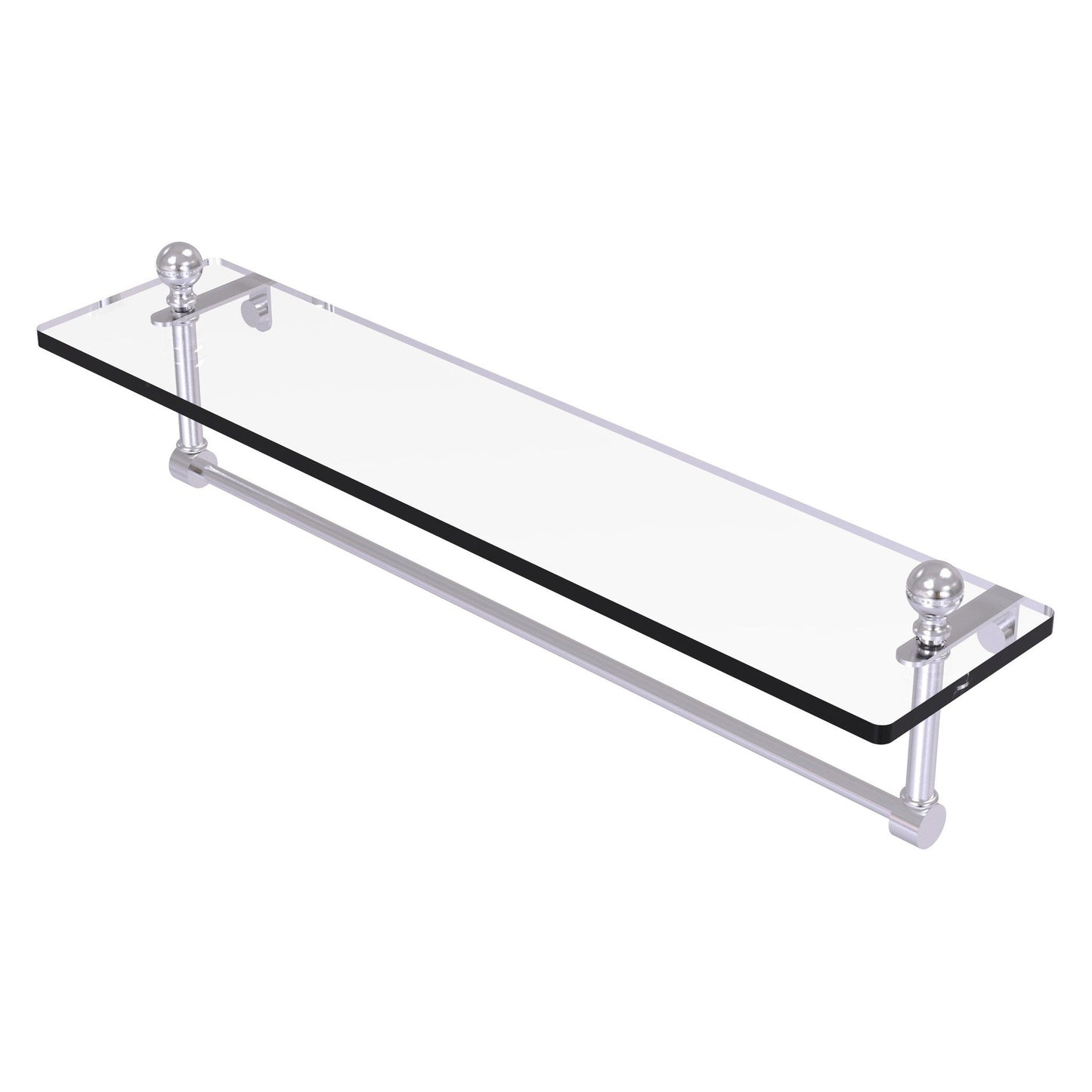 Allied Brass Mambo 22" x 5" Satin Chrome Solid Brass Glass Vanity Shelf With Integrated Towel Bar
